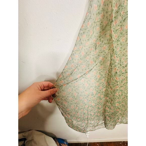 Vintage Sheer Green Pink Floral Bud Design Long Wrap Around Scarf Wrap - Picture 3 of 6